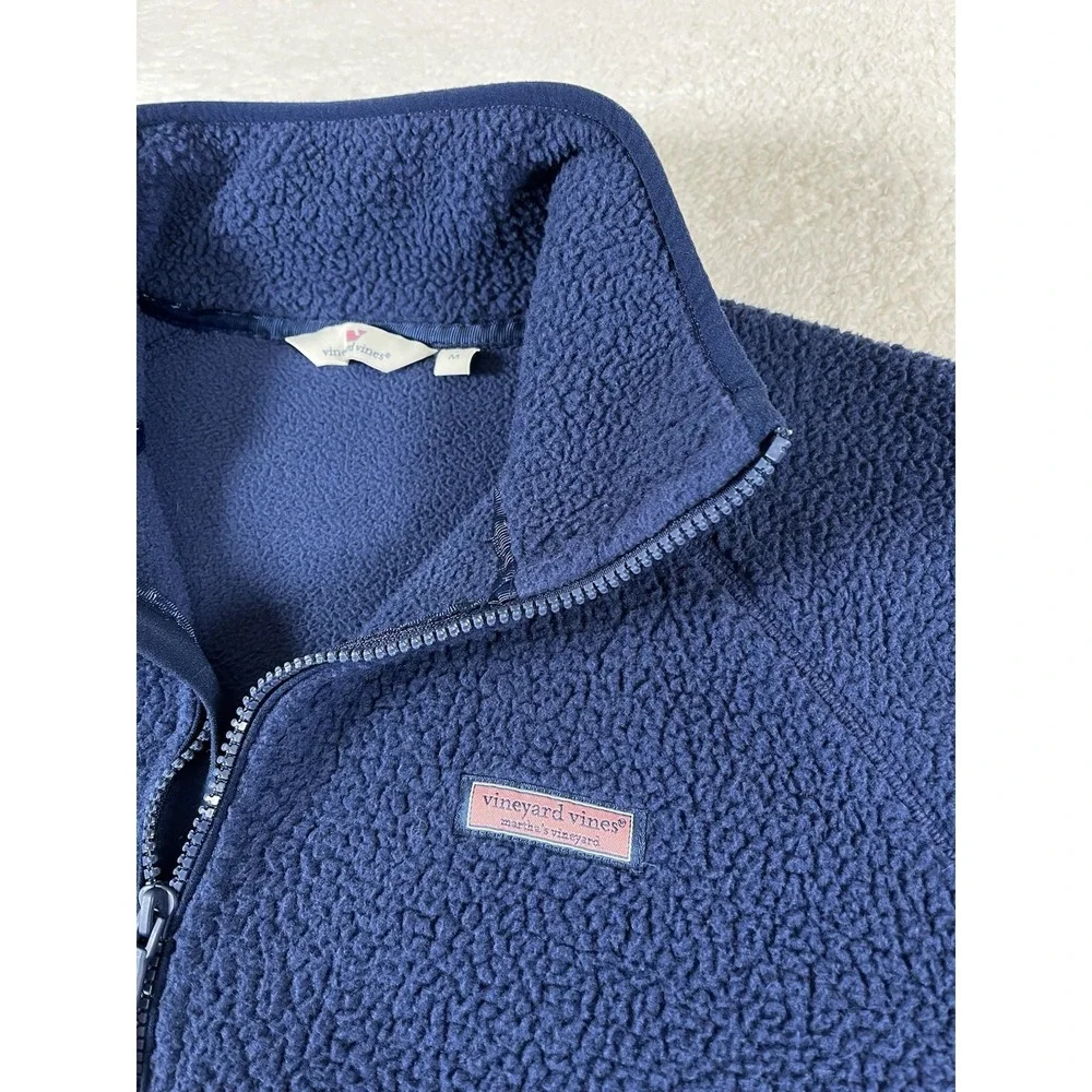 Vineyard Vines Navy Blue Sherpa Fleece 1/2 Zip Pullover Women's M Sweater Jacket